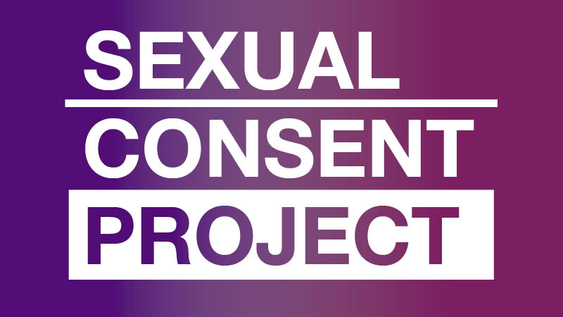The words Sexual Consent Project are written white against a gradient backgroud which moved from dark purple to light purple and back to dark purple from left to right
